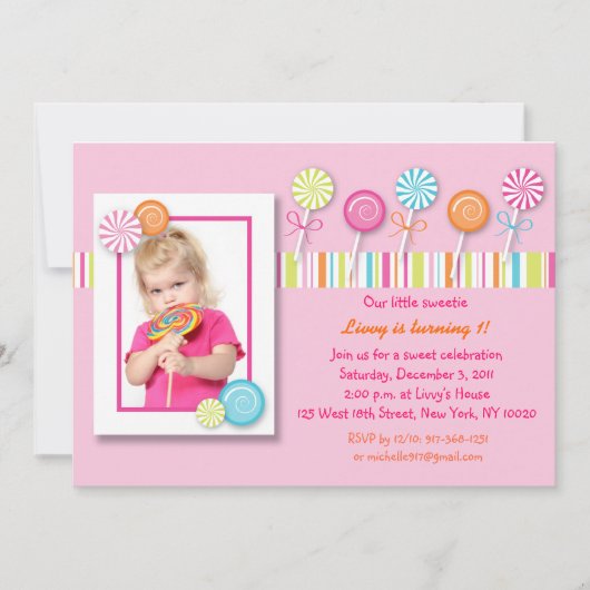 Snoep van de zoete Lollipop Birthday-uitnodigingen Kaart (Voorkant)