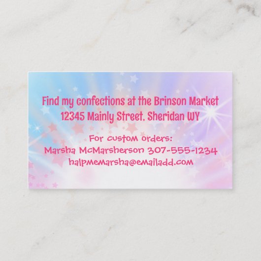 Snoep van moeraschocolade met moerasmakerij visitekaartje (Achterkant)