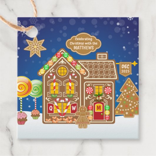Snoep van Monogram Gingerbrood House Kerstkoekjes Bedankjes Labels (Voorkant)