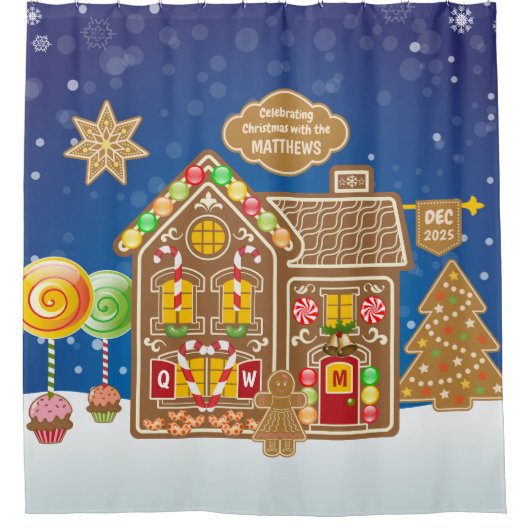 Snoep van Monogram Gingerbrood House Kerstkoekjes Douchegordijn (Voorkant)