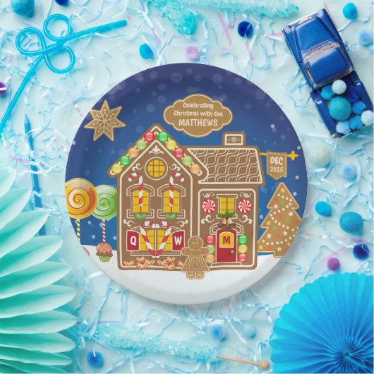 Snoep van Monogram Gingerbrood House Kerstkoekjes Papieren Bordje (Feest)