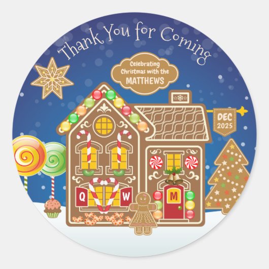 Snoep van Monogram Gingerbrood House Kerstkoekjes Ronde Sticker (Voorkant)