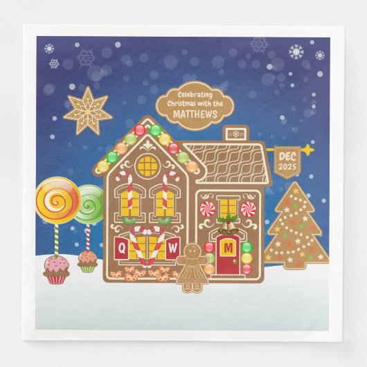 Snoep van Monogram Gingerbrood House Kerstkoekjes Servet (Voorkant)