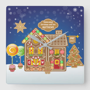 Snoep van Monogram Gingerbrood House Kerstkoekjes Vierkante Klok