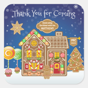 Snoep van Monogram Gingerbrood House Kerstkoekjes Vierkante Sticker