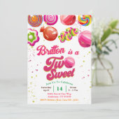 Snoep Verjaardag Twee Lief Feestuitnodiging Kaart (Staand voorkant)
