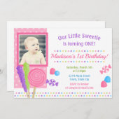 Snoep Verjaardag Uitnodiging Candyland 1e Verjaard (Voorkant / Achterkant)