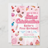 Snoep verjaardagsuitnodiging het eerste feest kaart (Voorkant)