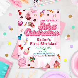 Snoep verjaardagsuitnodiging het eerste feest kaart
