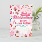 Snoep verjaardagsuitnodiging het tweede feest kaart (Staand voorkant)