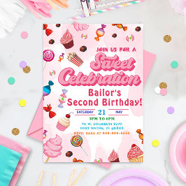 Snoep verjaardagsuitnodiging het tweede feest kaart