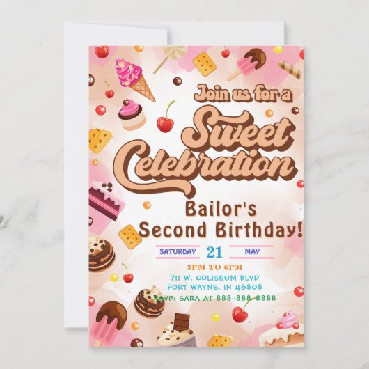Snoep verjaardagsuitnodiging het tweede feest kaart (Voorkant)