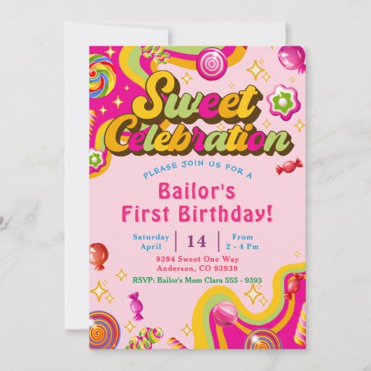 Snoep Verjaardagsuitnodiging Snoep Sweet Party Kaart (Voorkant)