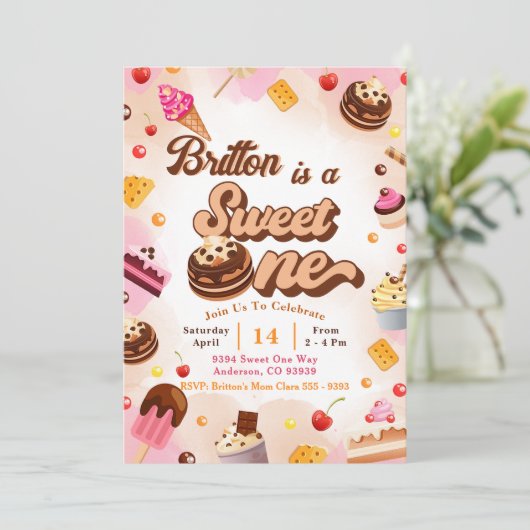 Snoep Verjaardagsuitnodiging Sweet One Party Kaart (Staand voorkant)