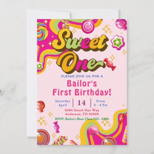 Snoep Verjaardagsuitnodiging Sweet One Party Kaart (Voorkant)
