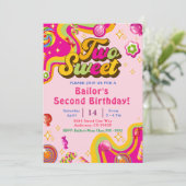 Snoep verjaardagsuitnodiging twee lieve feestjes kaart (Staand voorkant)