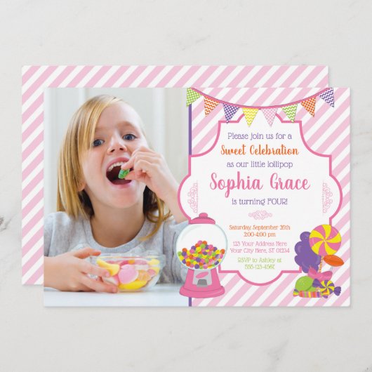 Snoep verjaardagsuitnodigingen | Sweet Shoppe Part Kaart (Voorkant / Achterkant)