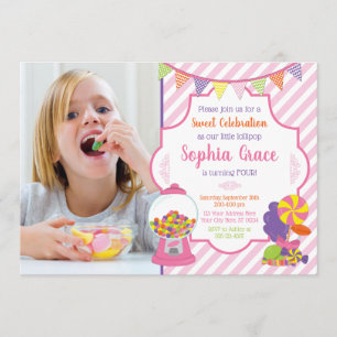 Snoep verjaardagsuitnodigingen   Sweet Shoppe Part Kaart