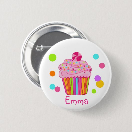 Snoep verrassingscupcake ronde button 5,7 cm (Voorkant /achterkant)