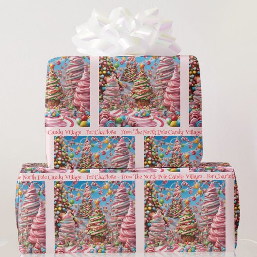 Snoep Village Voeg meisjesnaam toe Roze Kerstmis Cadeaupapier
