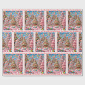 Snoep Village Voeg meisjesnaam toe Roze Kerstmis Cadeaupapier (Vlak)