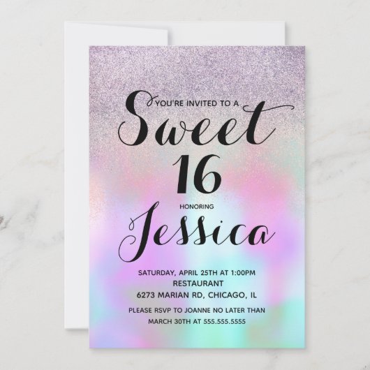 Snoep Vloeibare kiezelsteen Glitter Sweet 16 Kaart (Voorkant)