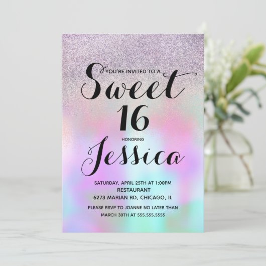 Snoep Vloeibare kiezelsteen Glitter Sweet 16 Kaart (Staand voorkant)
