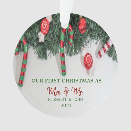 Snoep voor pijnboomvertakkingen, ons eerste kerstf ornament (voorkant)