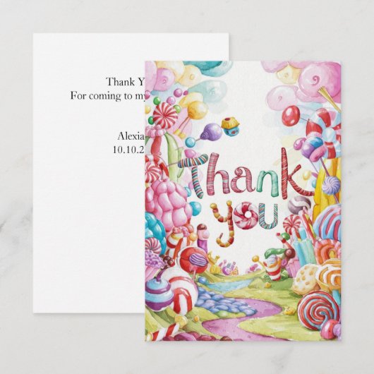 Snoep Wonderland Candyland bedankkaart (Voorkant / Achterkant)