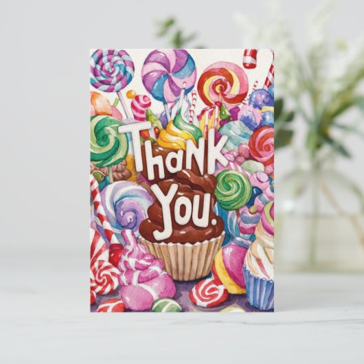Snoep Wonderland Candyland bedankkaart (Staand voorkant)