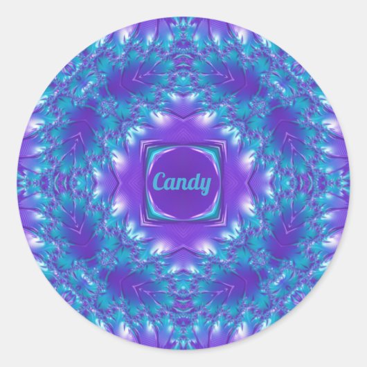 SNOEP ~ WOW 3D! Aqua, Paars en wit ~ Ronde Sticker (Voorkant)