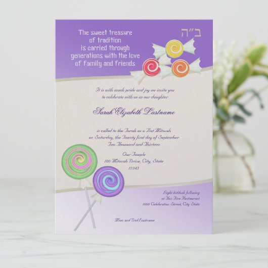 Snoep zoete biet Mitzvah Grape Kaart (Staand voorkant)