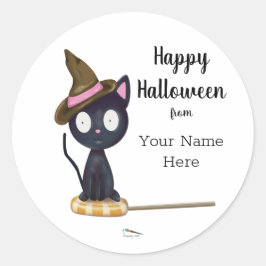 Snoep - zwarte kat - Halloween - Aangepast Ronde Sticker