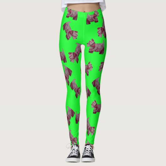 Snoep zwirl Scottie Terrier green background Leggings (Voorkant)
