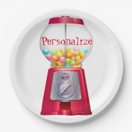 Snoepautomaat bubblekauwgom vintage schattig rood papieren bordje