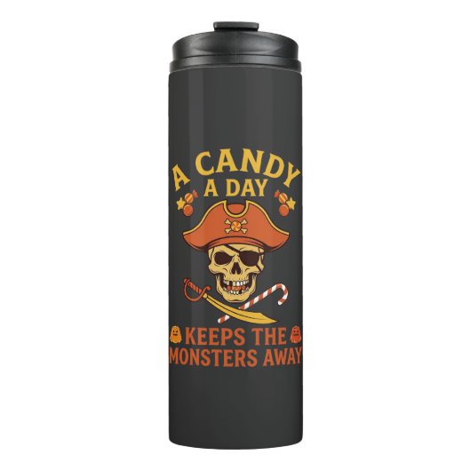 Snoepdag Halloween Piraat Schedel Stok Thermosbeker (Voorkant)