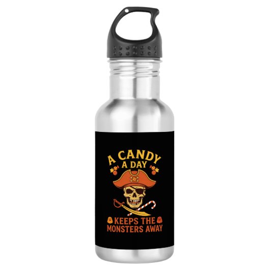 Snoepdag Halloween Piraat Schedel Stok Waterfles (Voorkant)