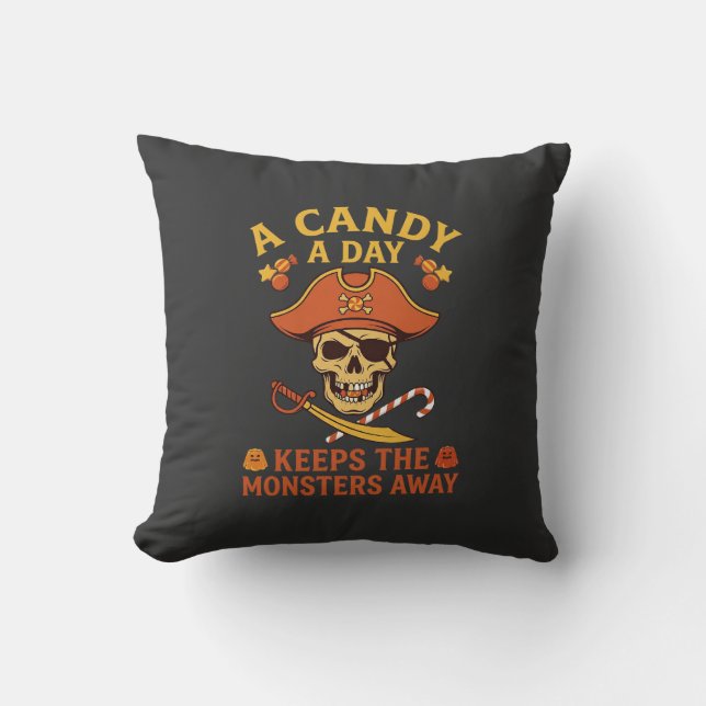 Snoepdag Halloween Piraat Schedelstok Kussen (Voorkant)