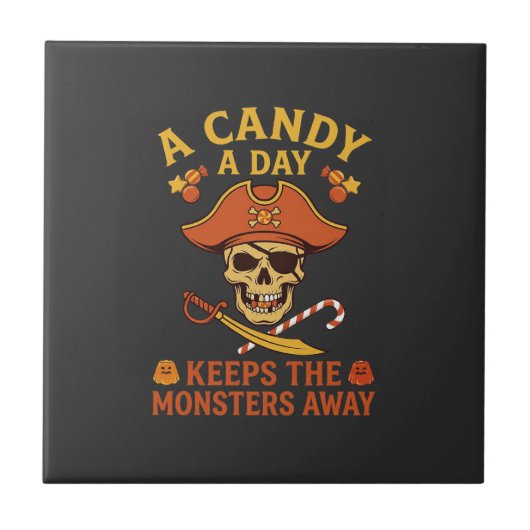 Snoepdag Halloween Piraat Schedelstok Tegeltje (Voorkant)