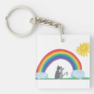 Snoepe Knuffelende Katten Onder Regenboog en Zon S Sleutelhanger
