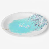 Snoepfloss cute blauwe en zilveren glitters papieren bordje (Gekanteld)