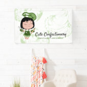 Snoepgoed Baker groen meisje Cartoon Spandoek (Insitu)