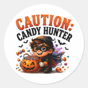 🎃 Snoepjager Leuke Halloween-uitdrukking 🍭 Ronde Sticker