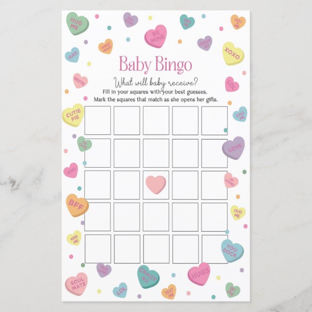 Snoepje Candy Baby Bingo Baby Shower Spel (Voorkant)