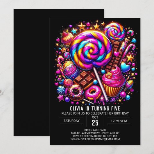 Snoepjes Aangepaste Candyland Digitale Verjaardag Kaart (Voorkant / Achterkant)