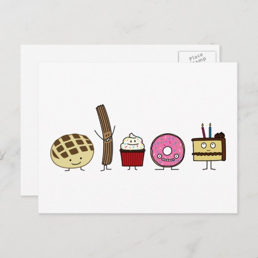 Snoepjes broodpan dulce churro donut cake cupcake briefkaart (Voorkant / Achterkant)