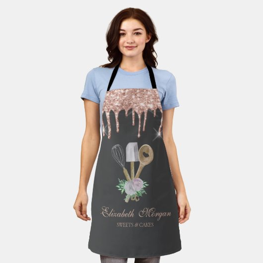 Snoepjes Cupcake Roze Goud Drips Bakkerij Schort (Gedragen)