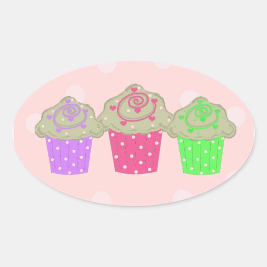 Snoepjes Cupcakes Ovale Sticker (Voorkant)