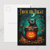 Snoepjes emmer en zwarte kat Halloween Briefkaart (Voorkant / Achterkant)