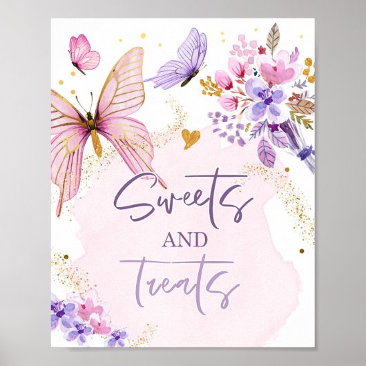 Snoepjes en traktaties Favorieten Vlinder Bloemen  Poster (Voorkant)